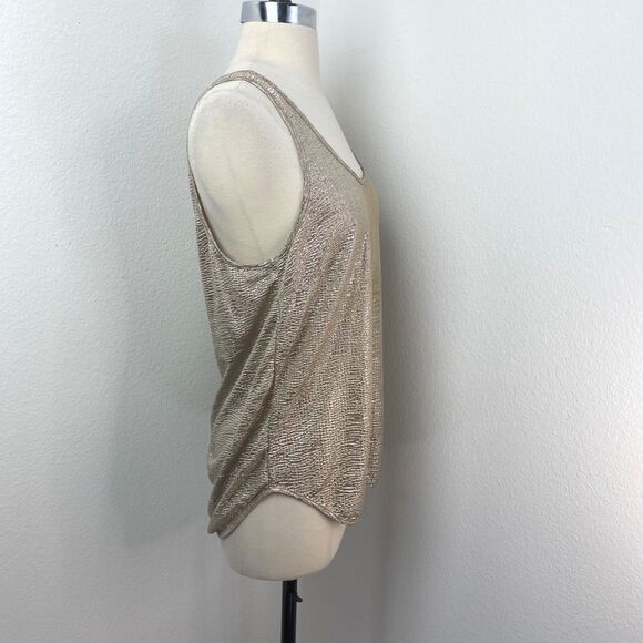 XXI Silver Gold Tank Top Med Textured Knit Scoop Neck Boho Gypsy Fairy Festival - Picture 6 of 8